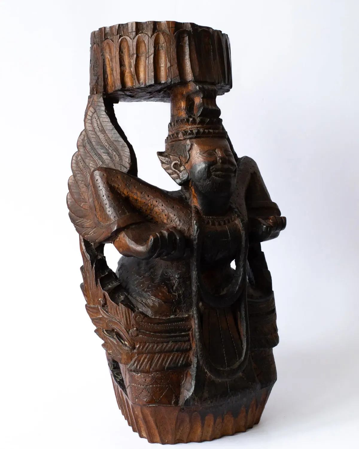 Large Antique Burmese Buddhist Wood Figure of Kinnara. 19th-20th Century