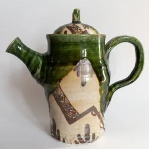 Fine Vintage Japanese Tea Ceremony Oribe Type Mino Ware Pottery Ewer Teapot