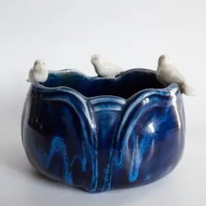 Rare Antique Vintage Japanese Sumida Gawa Bowl Brush Washer With Birds