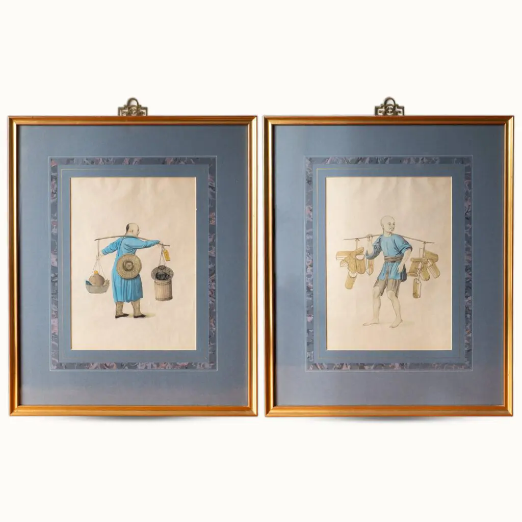 Antique Original Watercolour Paintings of Chinese Sellers After Pu Qua 19th C 