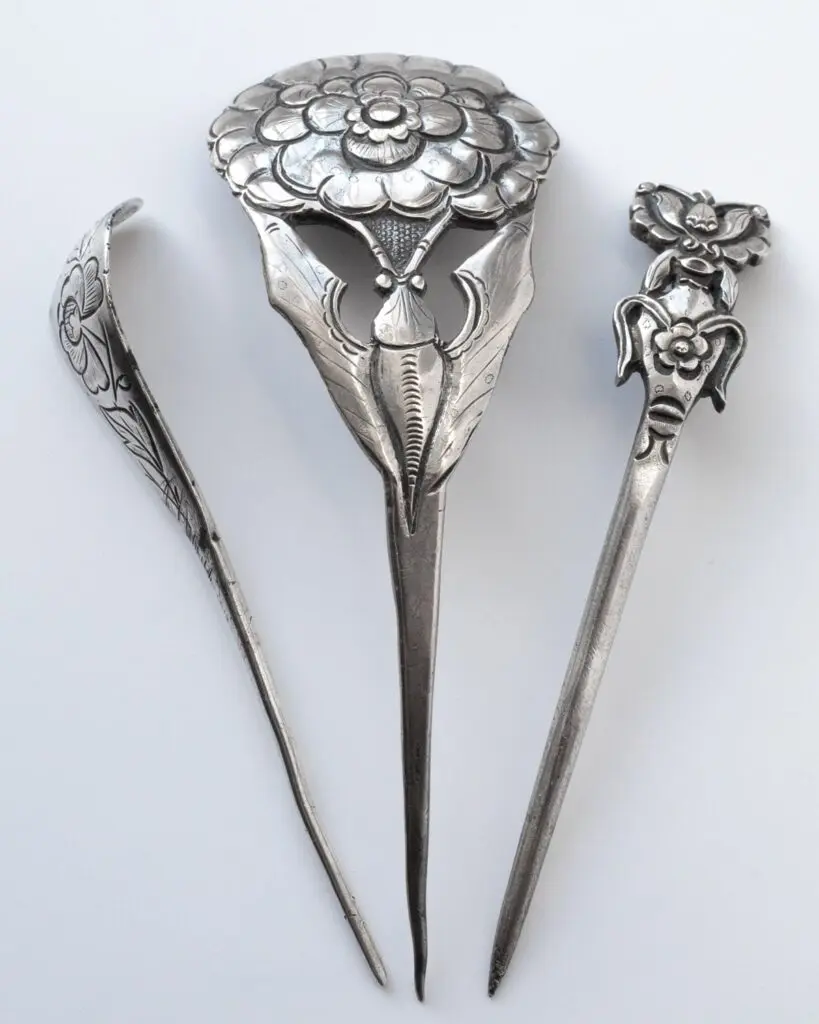 Fine Chinese Antique Vintage Silver Hair Hat Pins MARKED 19th-20th Century 15.8g 