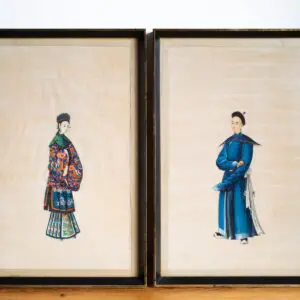Fine Pair Chinese Antique 19th Century Qing Export Pith Paper Gouache Paintings