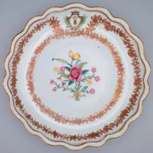 Rare Chinese Antique 18th C Qianlong Period Armorial Famille Rose Porcelain Dish
