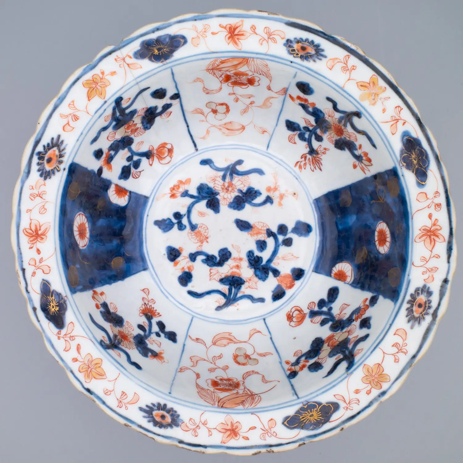 Rare Chinese Antique Kangxi Period Imari Porcelain Klapmuts Bowl 17-18th Century