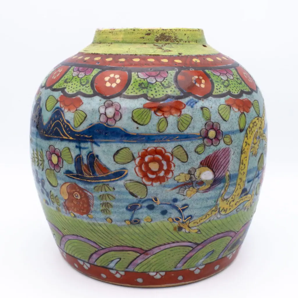 Rare Chinese Antique Clobbered Blue White Ginger Jar 19th Century Qing Dynasty
