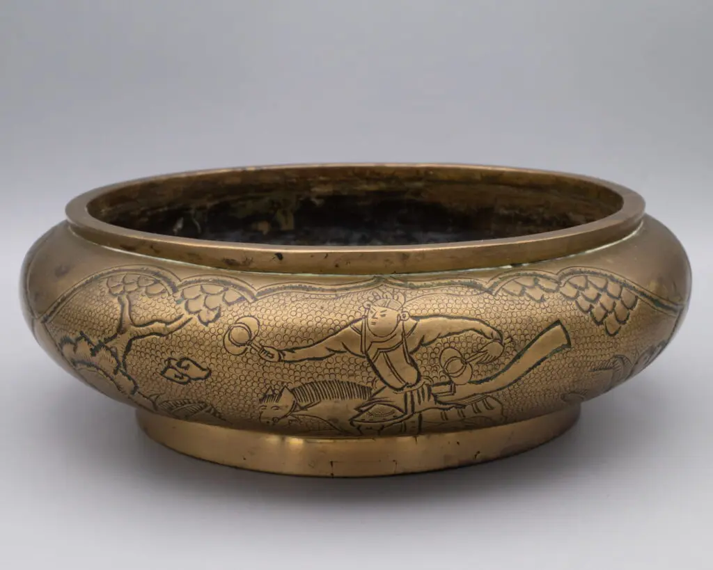 Large Chinese Antique Vintage Bronze Brass Censer Incense Burner or Bowl 20th C