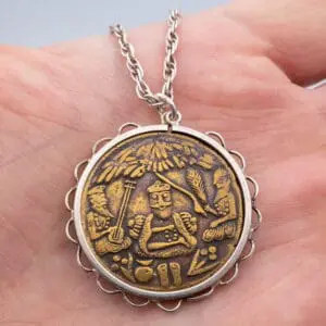 Antique Indian Sikh Temple Token Guru Nanak Ji Sterling Silver Pendant Necklace