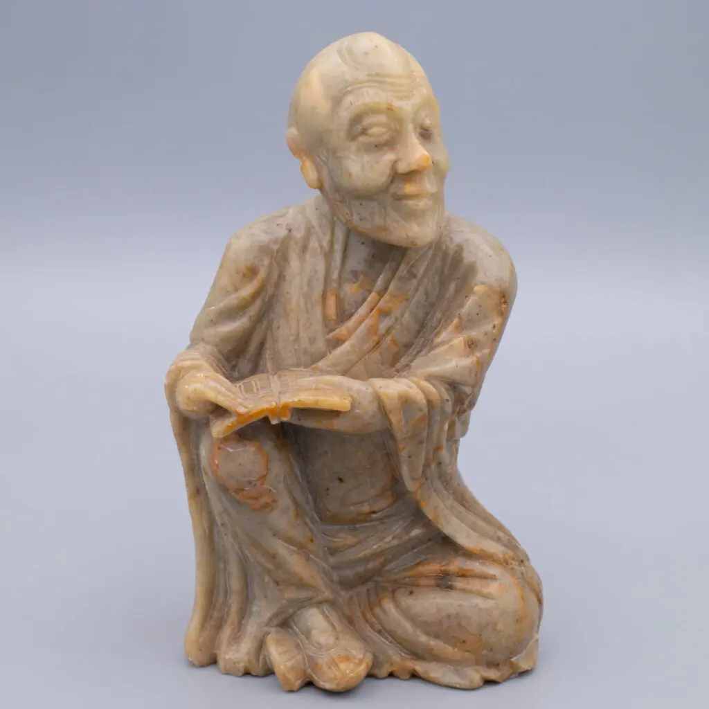 Chinese Vintage Soapstone Figure of a Seated Scholar Arhat Luohan 20th Century