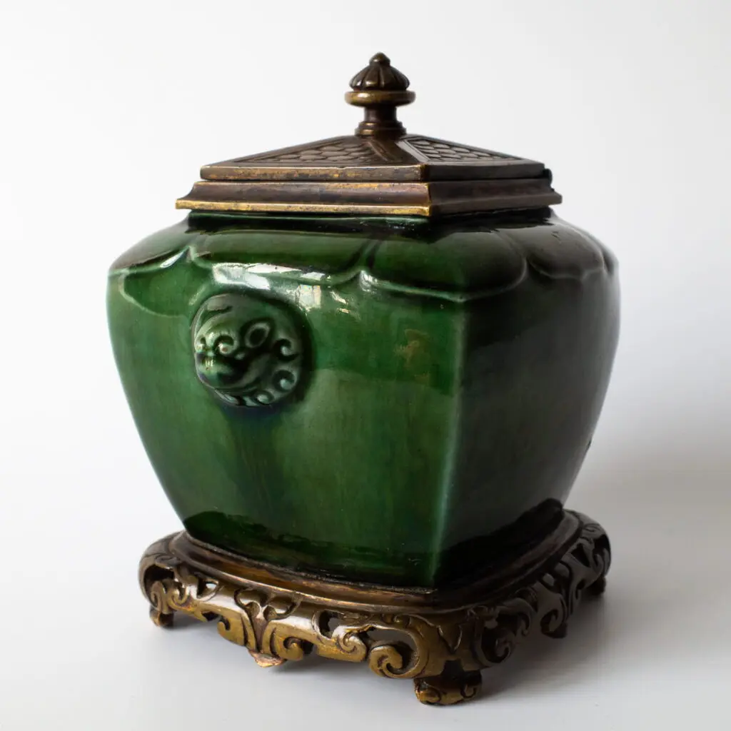 Rare Antique French Chinoiserie Chinese Style Inkwell by THEODORE DECK 1880-90