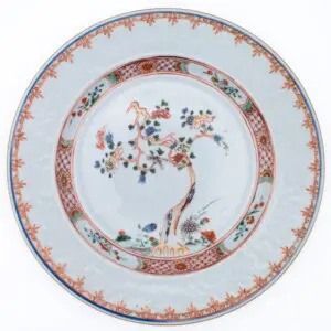Fine Chinese Antique 18th C Famille Verte Export Porcelain Magnolia Dish Qing