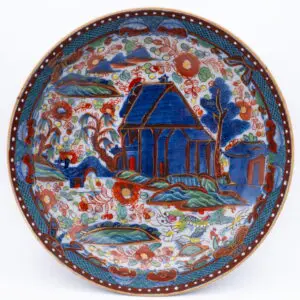 RARE Chinese Antique Clobbered Blue and White Trench Mortar Porcelain Dish 18th C
