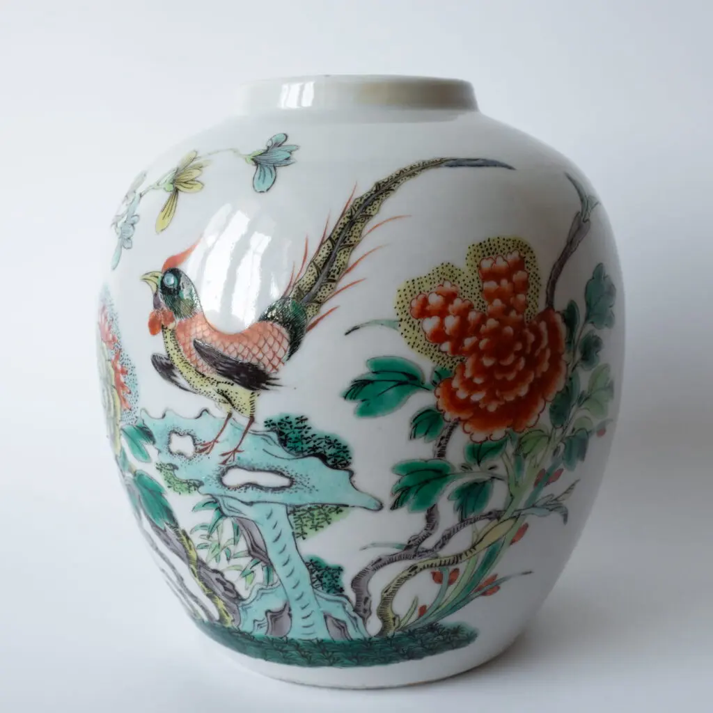Chinese Antique Vintage Kangxi Style Famille Verte Porcelain Jar 20th C Republic