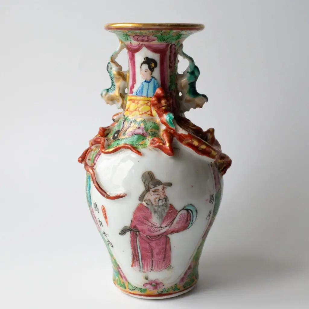 RARE Chinese Antique Canton Famille Rose Wu Shuang Pu Porcelain Vase 19th C Qing