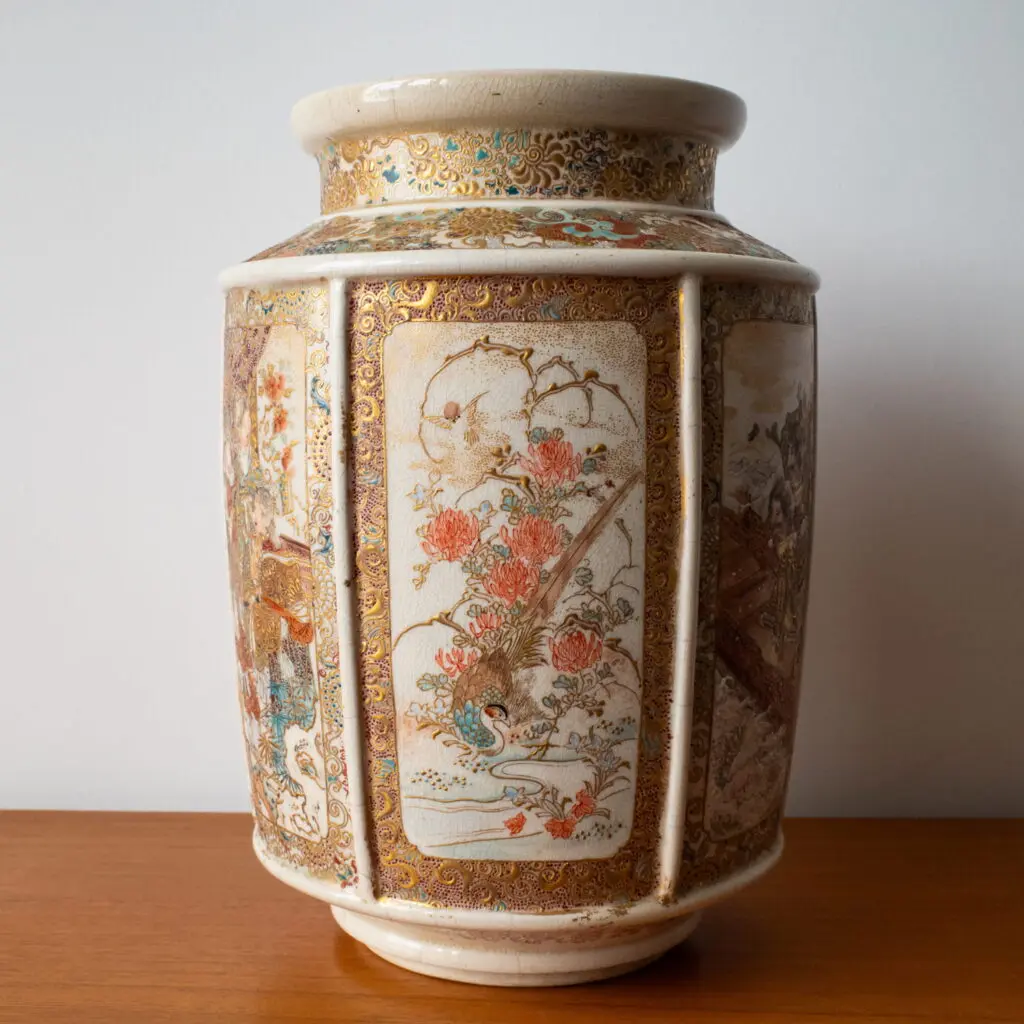 Fine Antique Japanese 19th C Meiji Period Kyoto Satsuma Pottery Vase H 24 cm