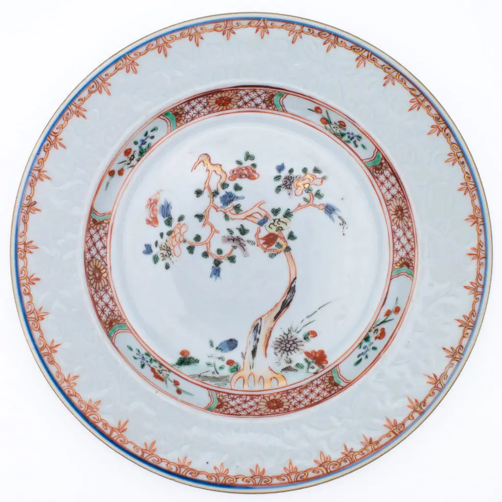 Fine Chinese Antique 18th C Famille Verte Export Porcelain Magnolia Dish Qing
