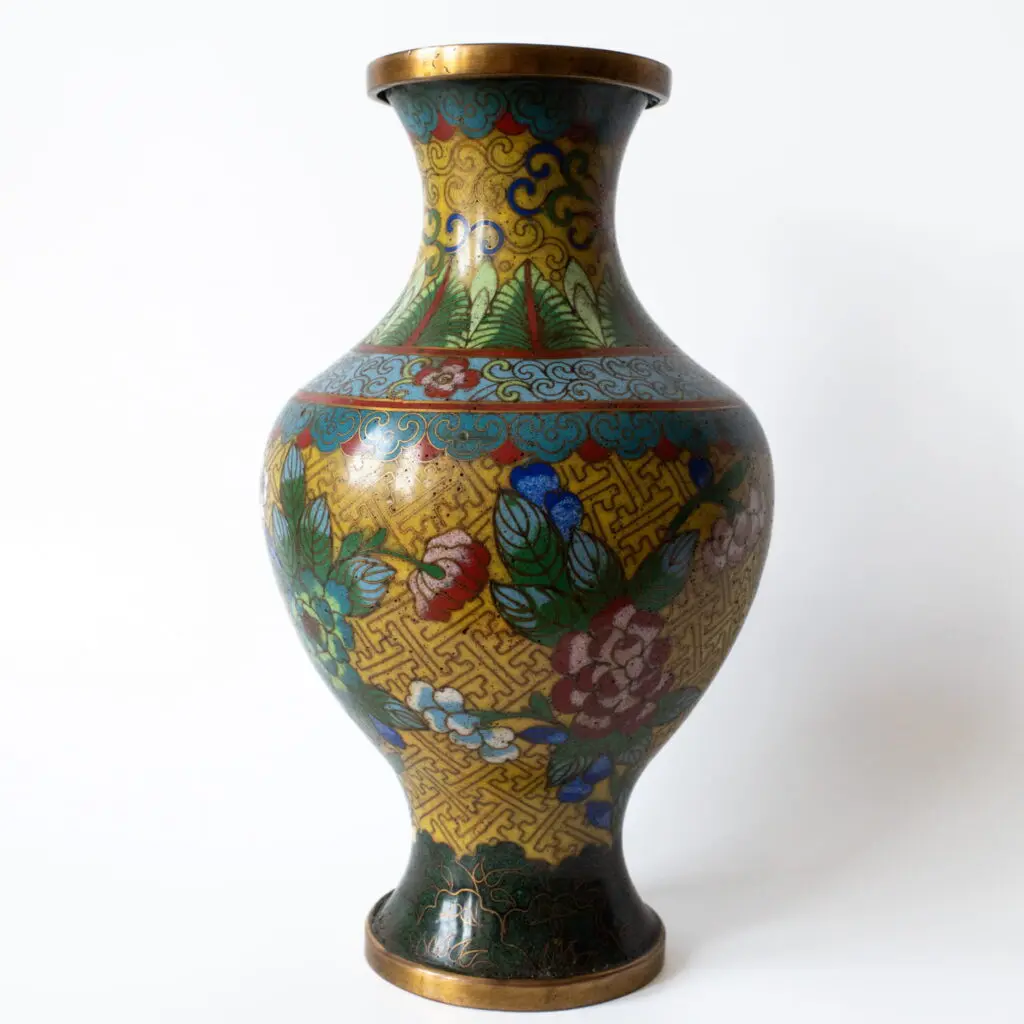 Chinese Antique Yellow Ground Cloisonne Enamelled Floral Vase Early 20th C