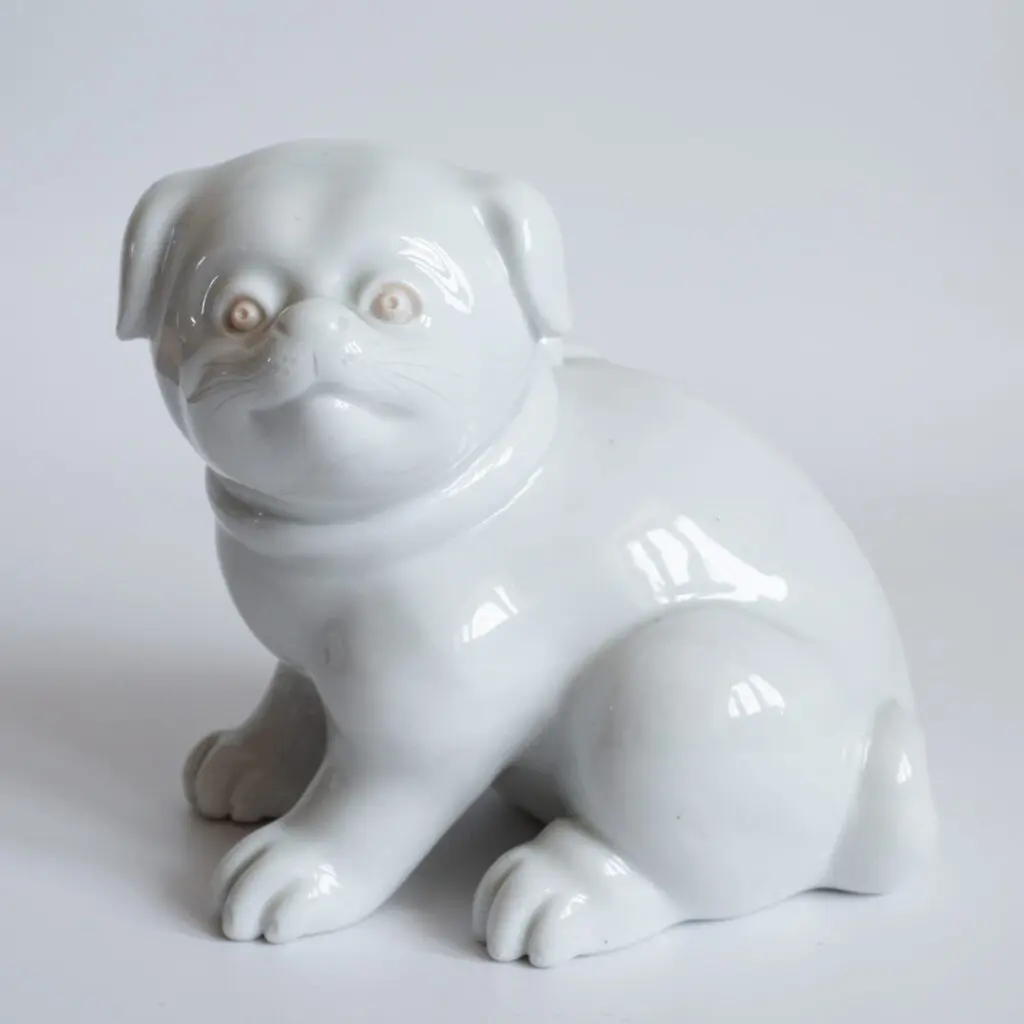 Vintage Japanese Hirado Porcelain Figurine of a Seated Puppy 20th Century