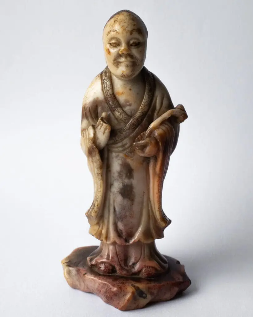 Fine Chinese Antique Soapstone Figure of a Standing Luohan 17th-18thC Early Qing