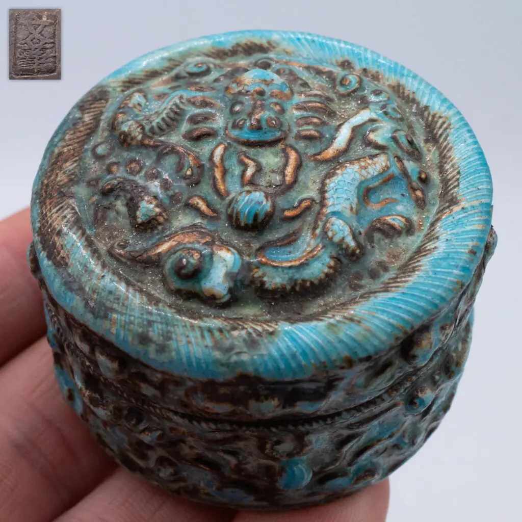 Fine Chinese Antique Enamelled Silver Round Box Wen Hua Mark Late Qing Republic