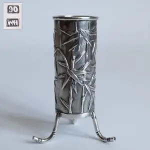 Chinese Antique Qing Silver Repousse Bamboo Spill Vase by Wang Hing
