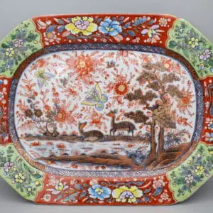 Large Chinese Antique Clobbered Qianlong Blue and White Porcelain Platter 18th C