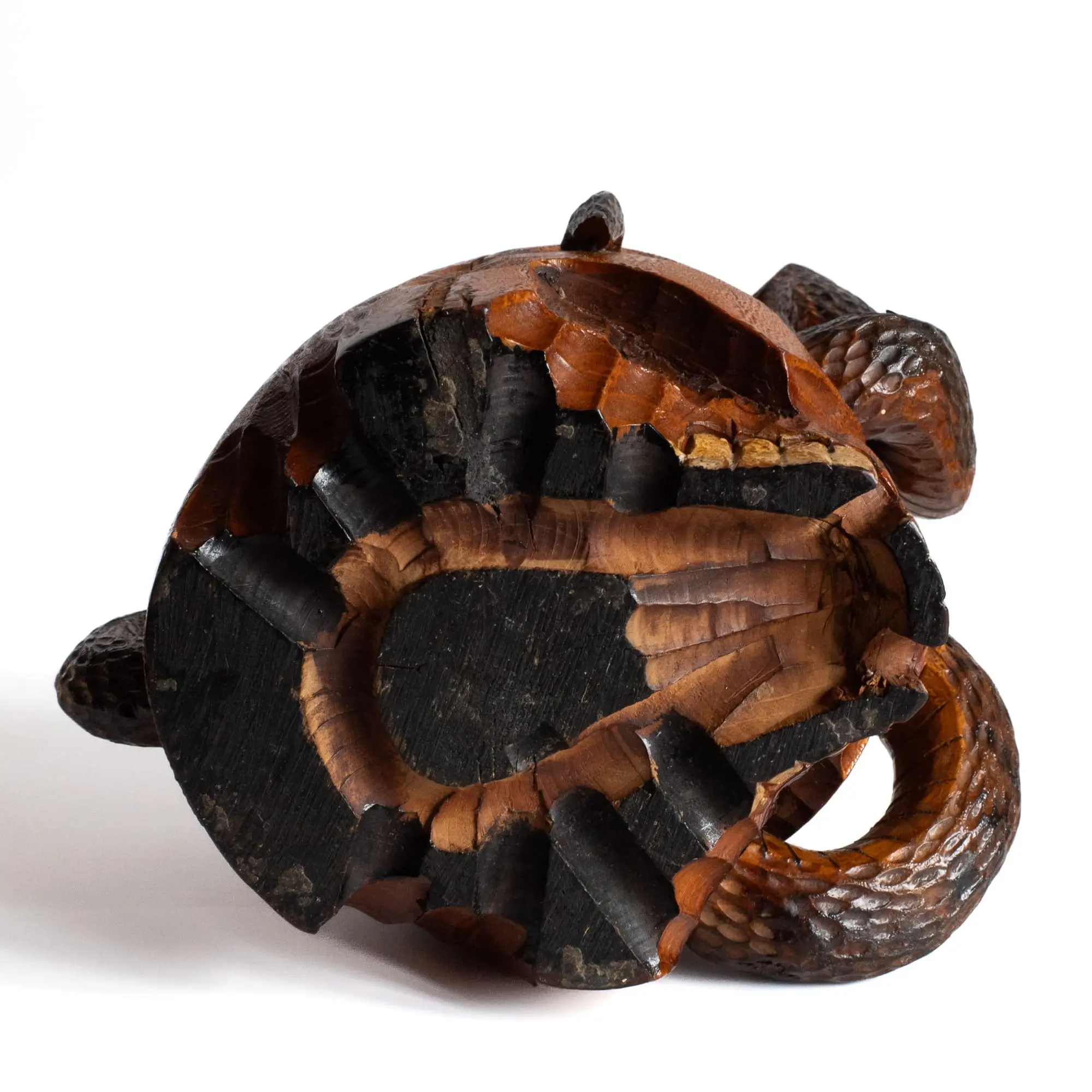 Fine Antique Japanese Meiji Wooden Memento Mori Skull & Snake Humidor Jar 19th C