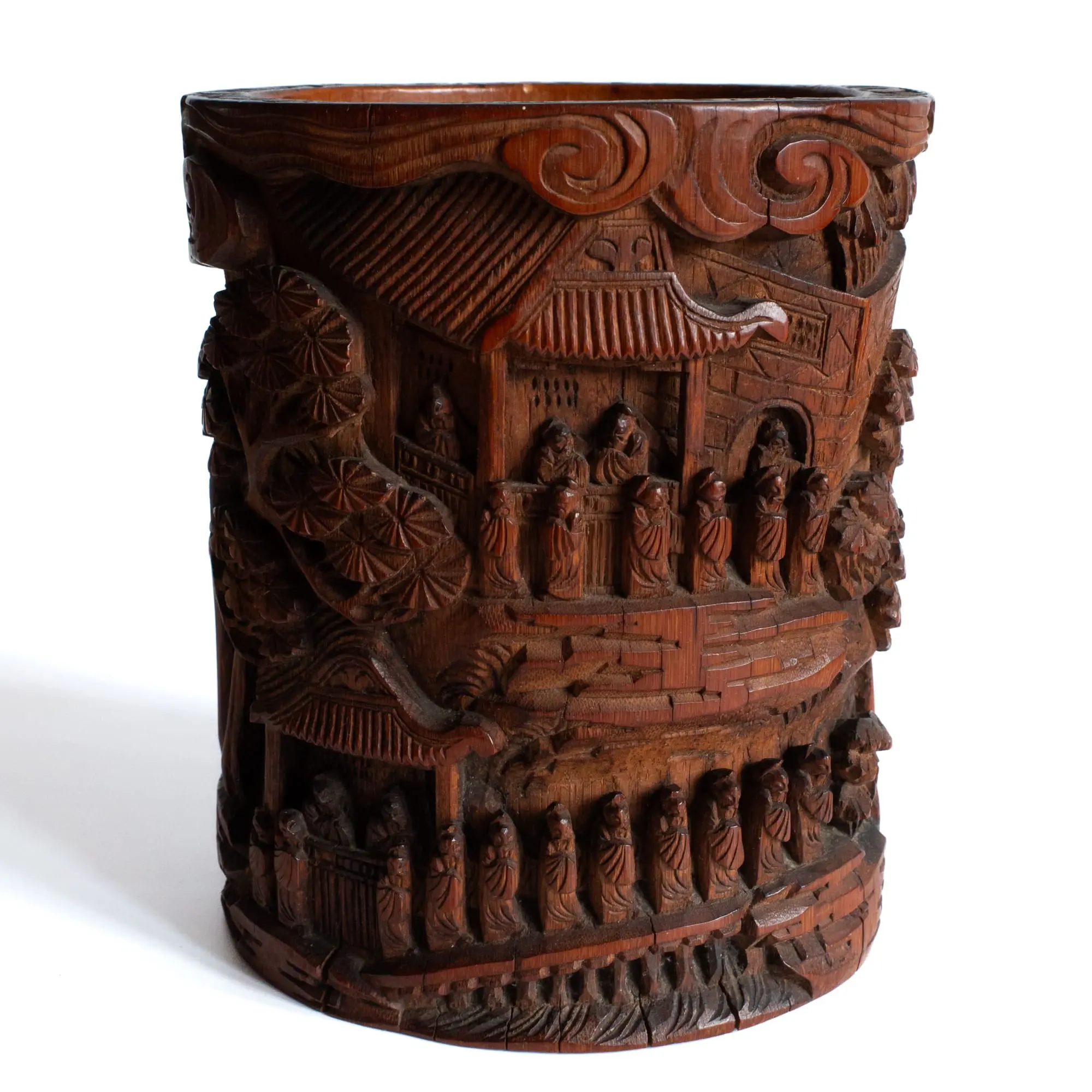 Chinese Antique Relief Decorated Bamboo Bitong Brush Pot 19th-20th C