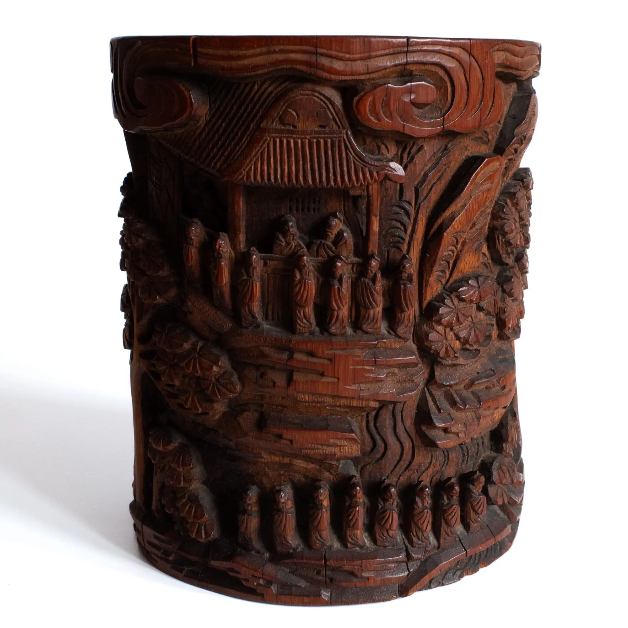 Chinese Antique Relief Decorated Bamboo Bitong Brush Pot 19th-20th C
