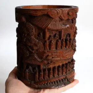 Chinese Antique Relief Decorated Bamboo Bitong Brush Pot 19th-20th C