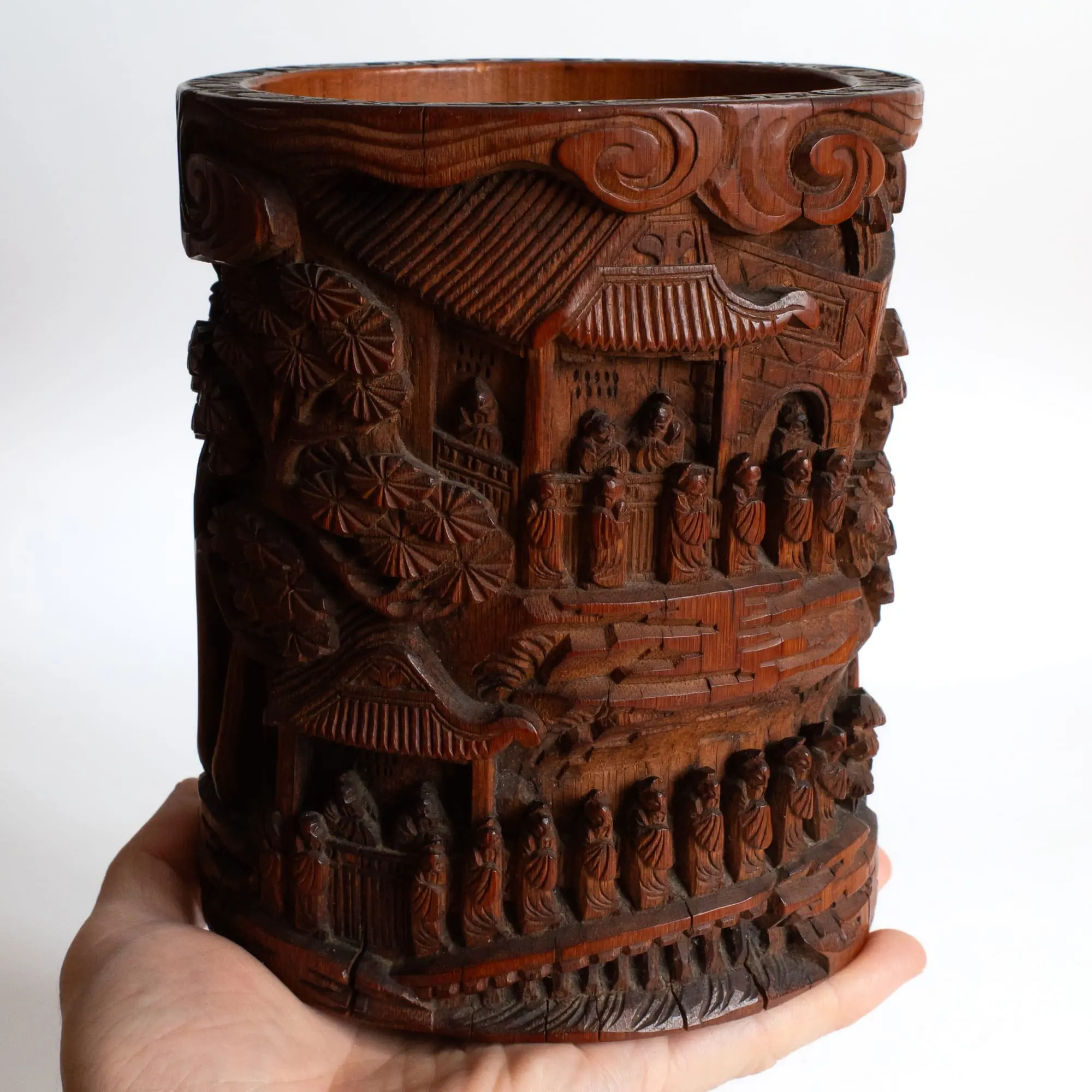 Chinese Antique Relief Decorated Bamboo Bitong Brush Pot 19th-20th C
