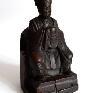 Chinese Antique Qing Wood Statue Shrine Figure of Seated Immortal or Dignitary