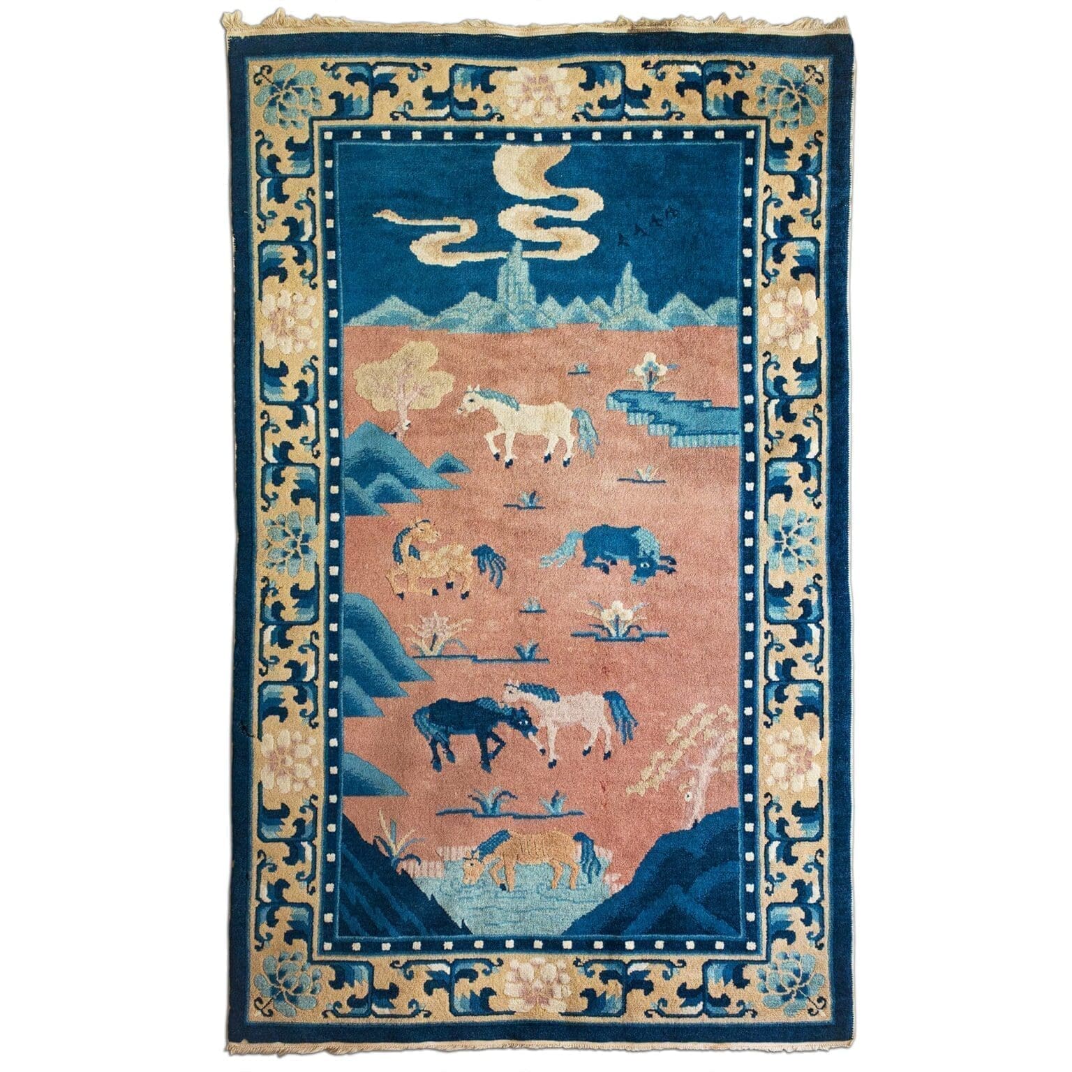 Antique Chinese Pictorial Baotou Wool Rug. 158x96cm Oriental Antiques