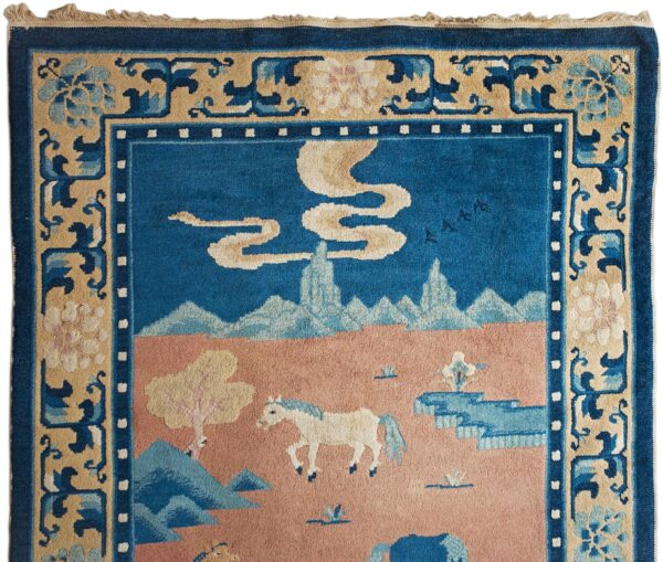 Antique Chinese Pictorial Baotou Wool Rug. 158x96cm