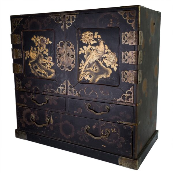 Japanese Lacquer Table Cabinet With Gilt Decoration. Meiji Period