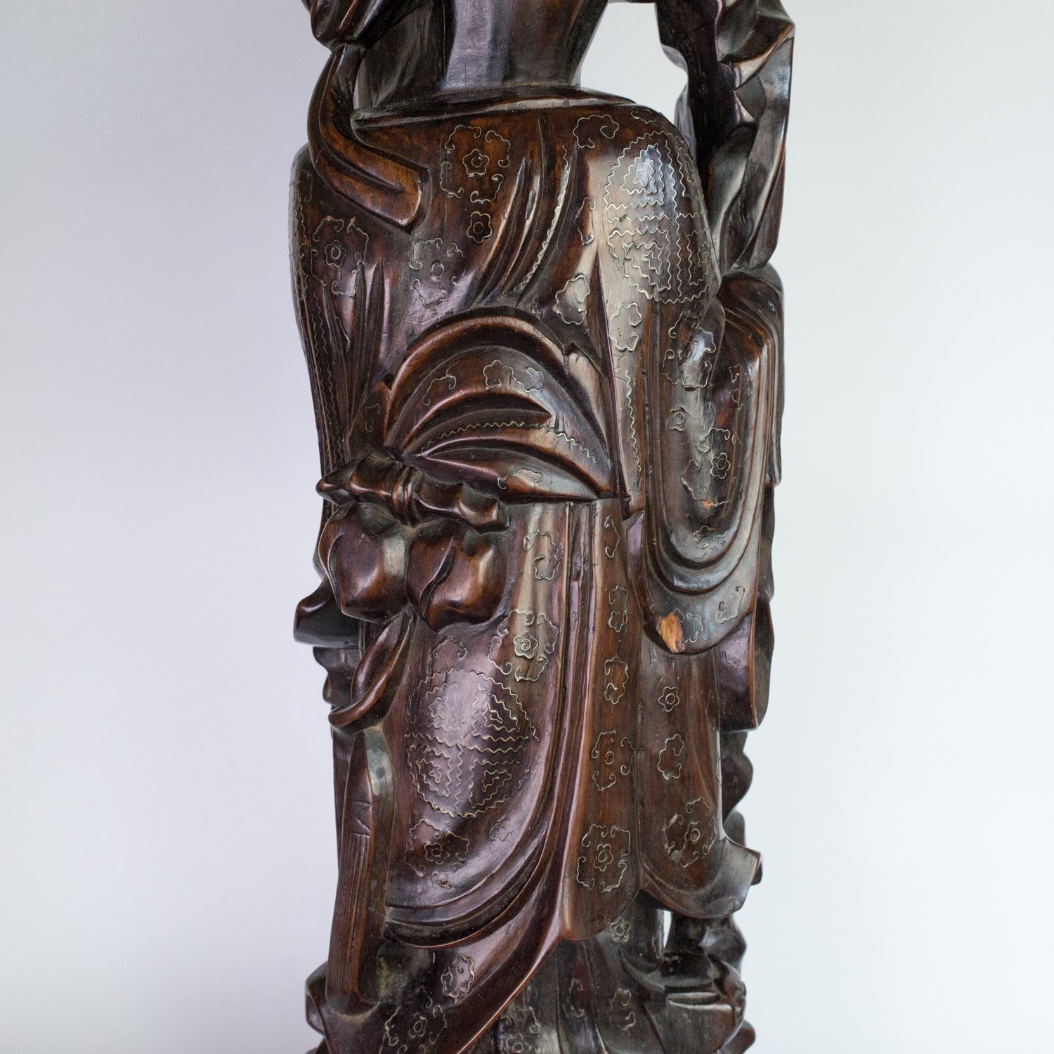 Fine China Boxwood handwork carving Warrior immortal hold Dao figure statue 