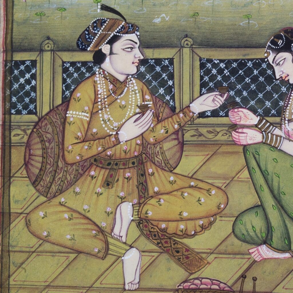 Antique Indian Miniature Paintings in Mughal Style. Set of Three