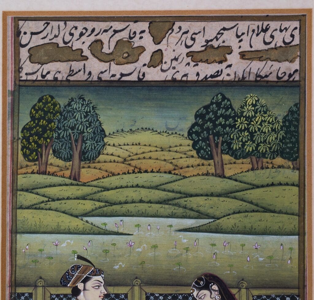 Antique Indian Miniature Paintings in Mughal Style. Set of Three