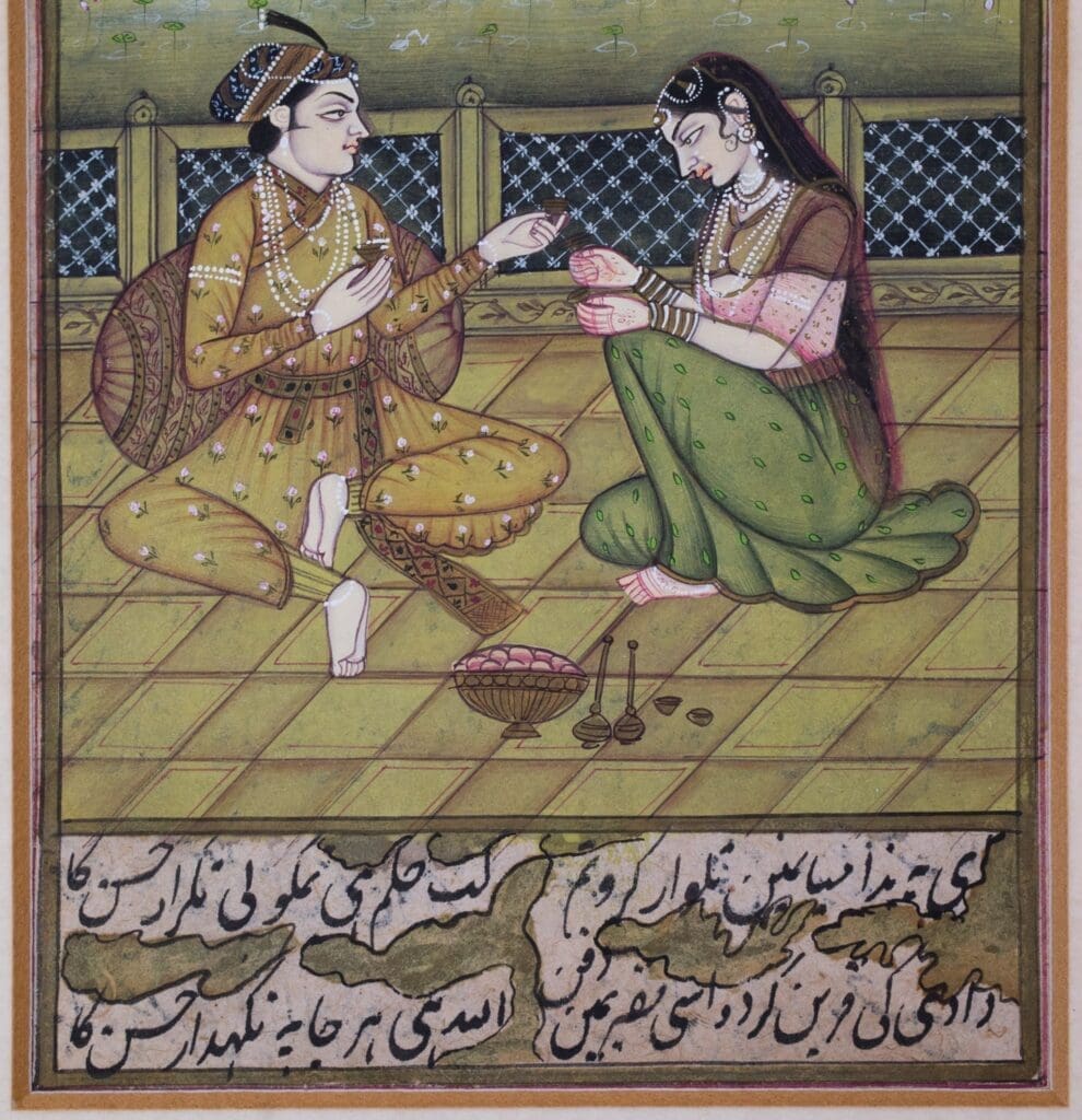 Antique Indian Miniature Paintings in Mughal Style. Set of Three