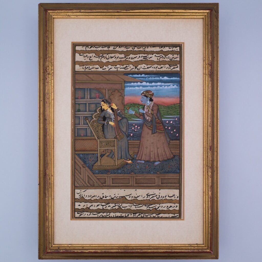 Antique Indian Miniature Paintings in Mughal Style. Set of Three