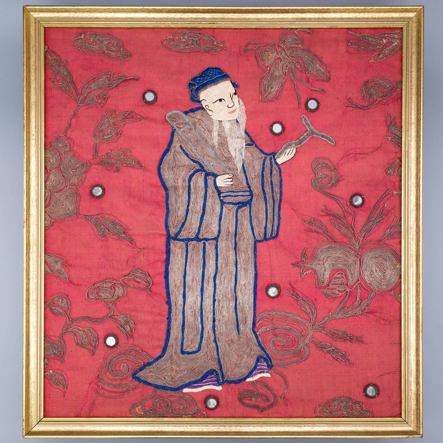 Pair Of Antique Chinese Silk Embroidery Panels Depicting Immortals