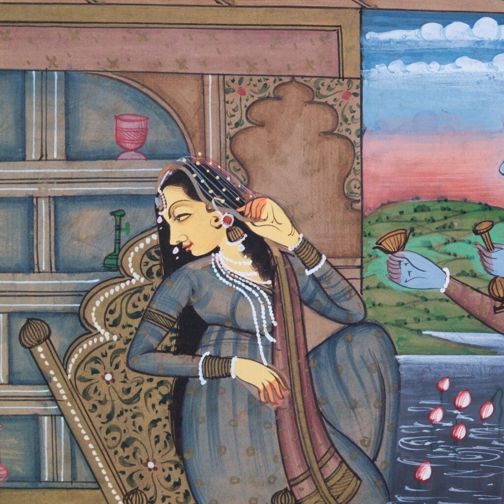 Antique Indian Miniature Paintings in Mughal Style. Set of Three