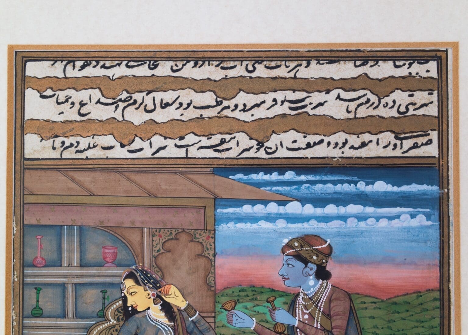 Antique Indian Miniature Paintings in Mughal Style. Set of Three
