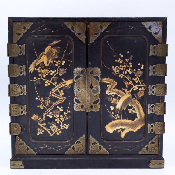 Antique Japanese Lacquer Jewellery Cabinet With Gilt Decoration. Late Meiji Period