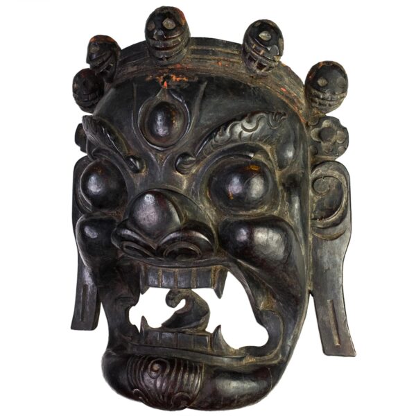 Antique Tibetan Hardwood Mask of Mahakala. Buddhist Dharmapala Protective Deity. Tibet, 19th century