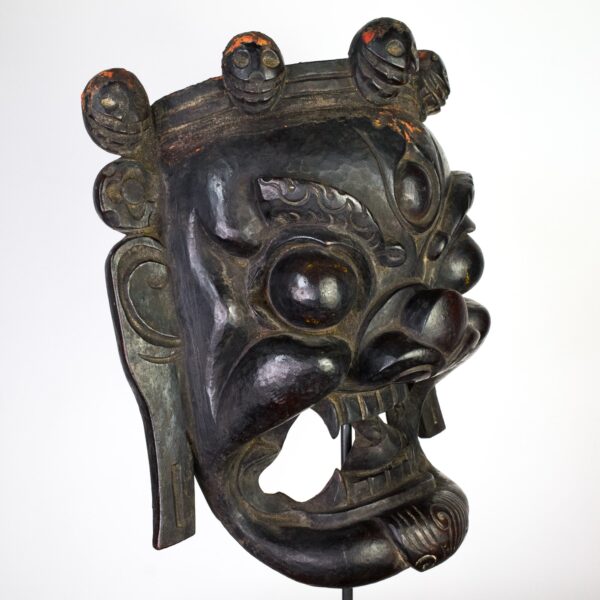 Antique Tibetan Hardwood Mask of Mahakala. Buddhist Dharmapala Protective Deity. Tibet, 19th century