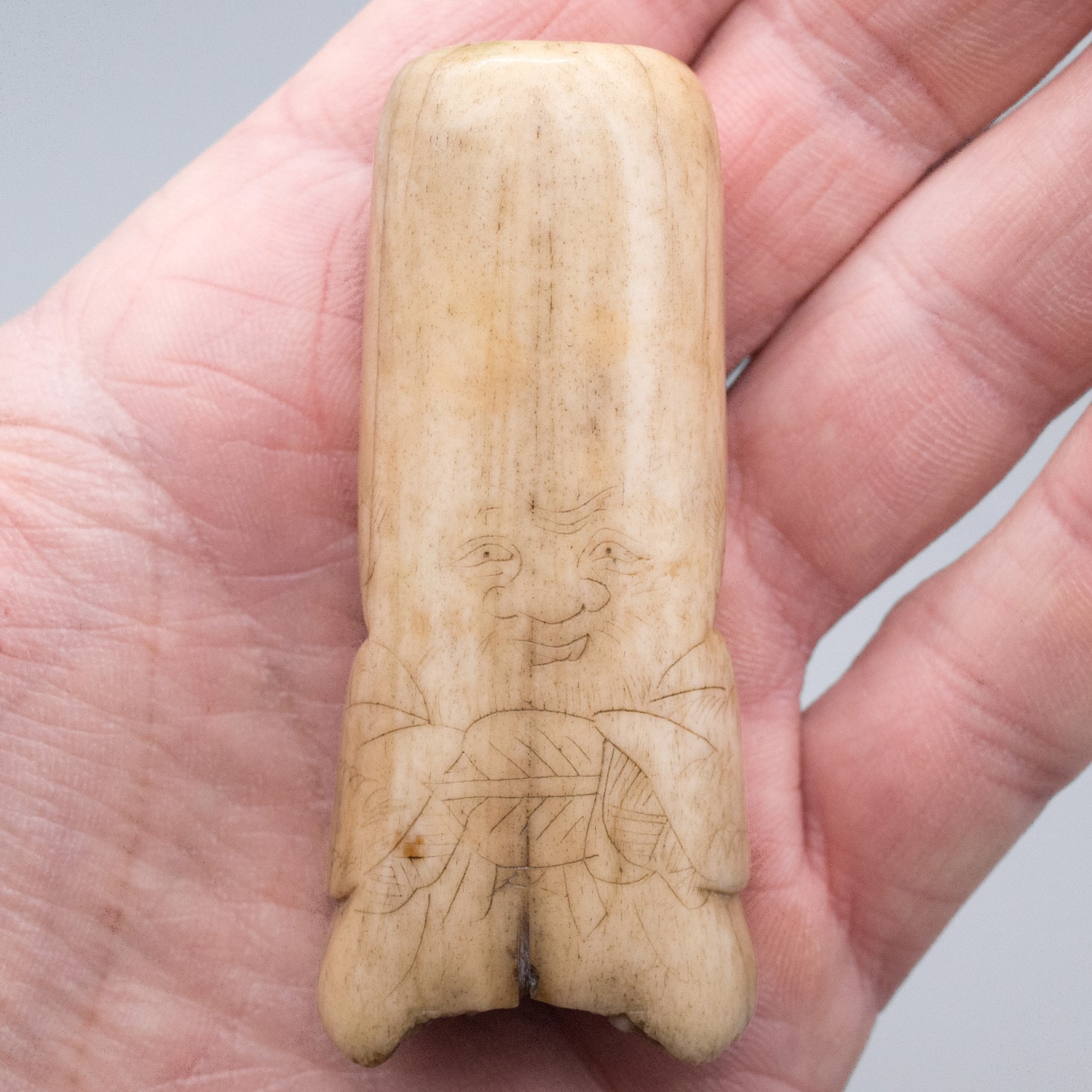 Antique Japanese Stag Antler Netsuke of Lucky God Fukurokuju. Unsigned. Edo Period