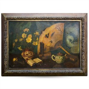 Large Antique Still Life with Oriental Objects. Original Oil Painting on Canvas. 33x24"