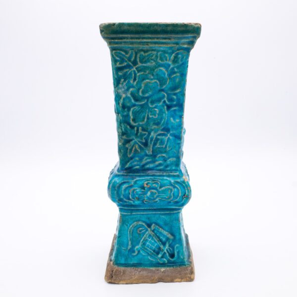 Chinese Ming Dynasty Turquoise Glazed Gu Vase With Relief Moulded Decoration. 17th century