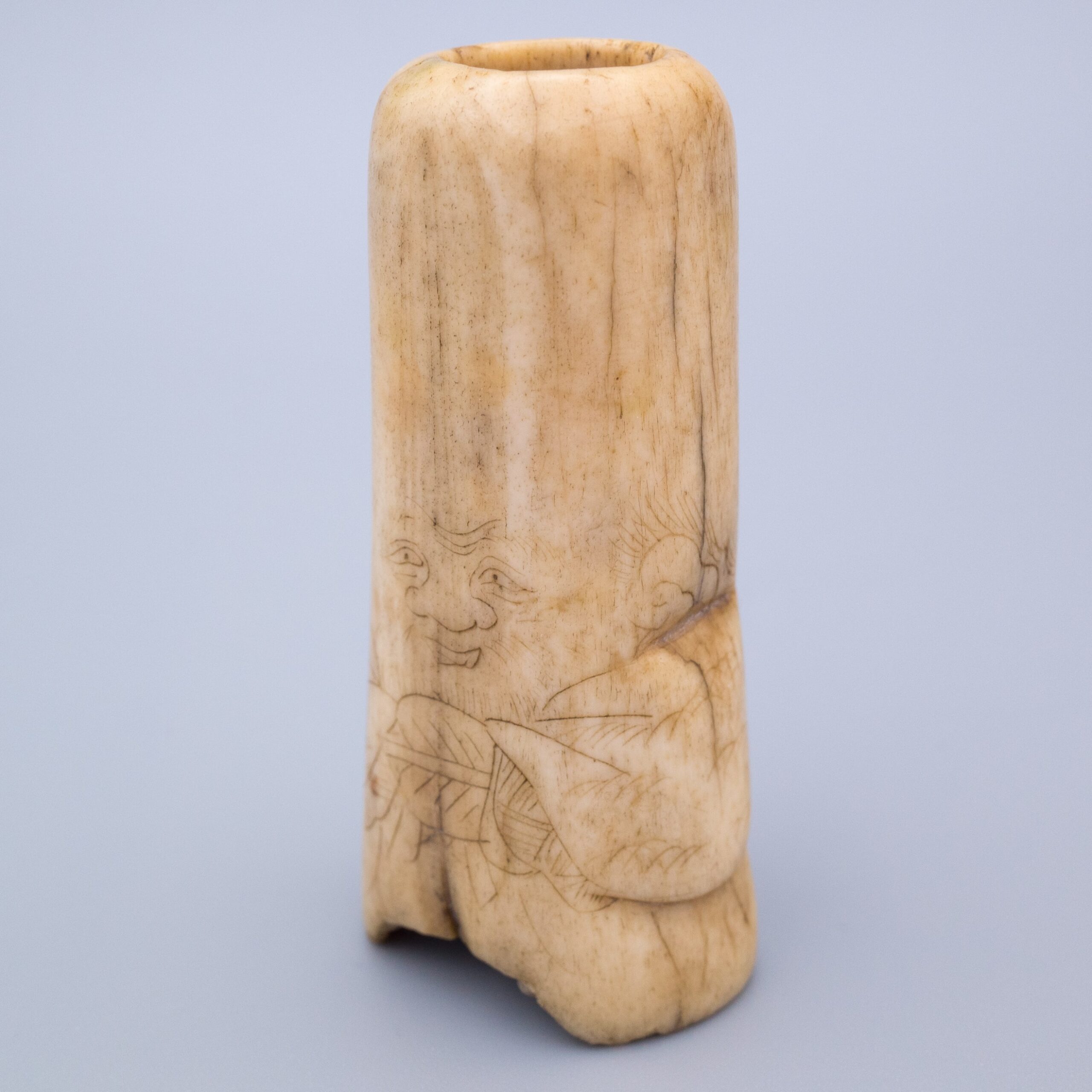 Antique Japanese Stag Antler Netsuke of Lucky God Fukurokuju. Unsigned. Edo Period