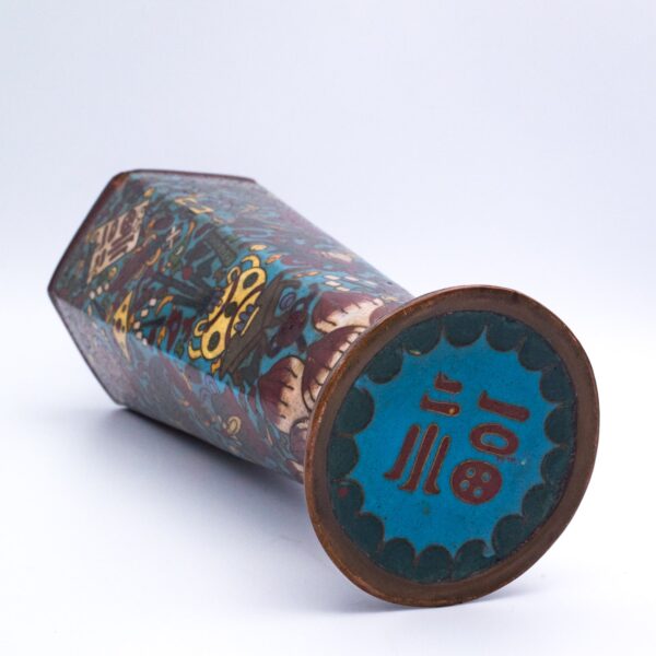 Antique Chinese Hexagonal Cloisonné Vase in the 'Hundred Treasures' Pattern. Height 26 cm
